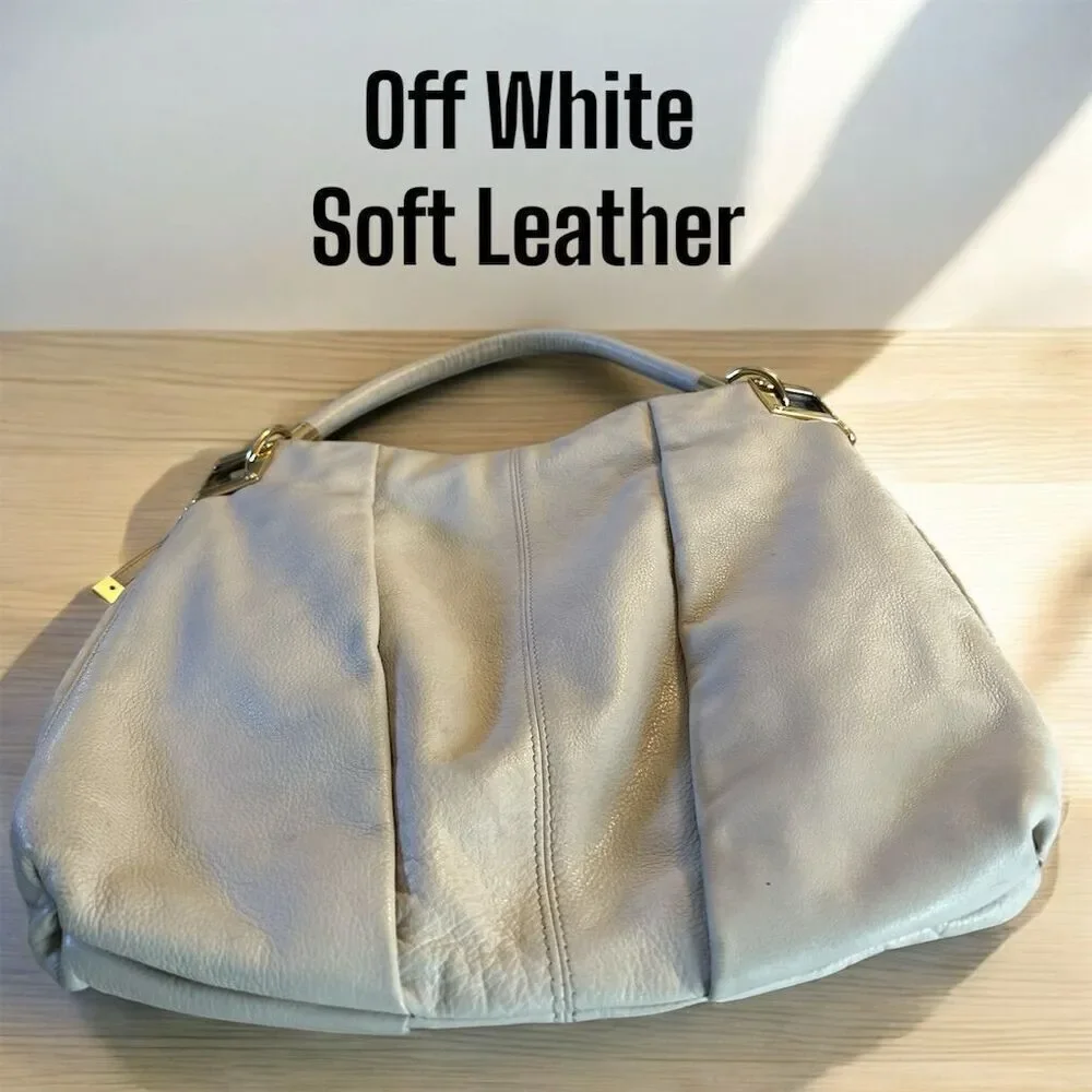 La Victoire Vintage Off White Cream Soft Leather Gold Hardware Shoulder Bag